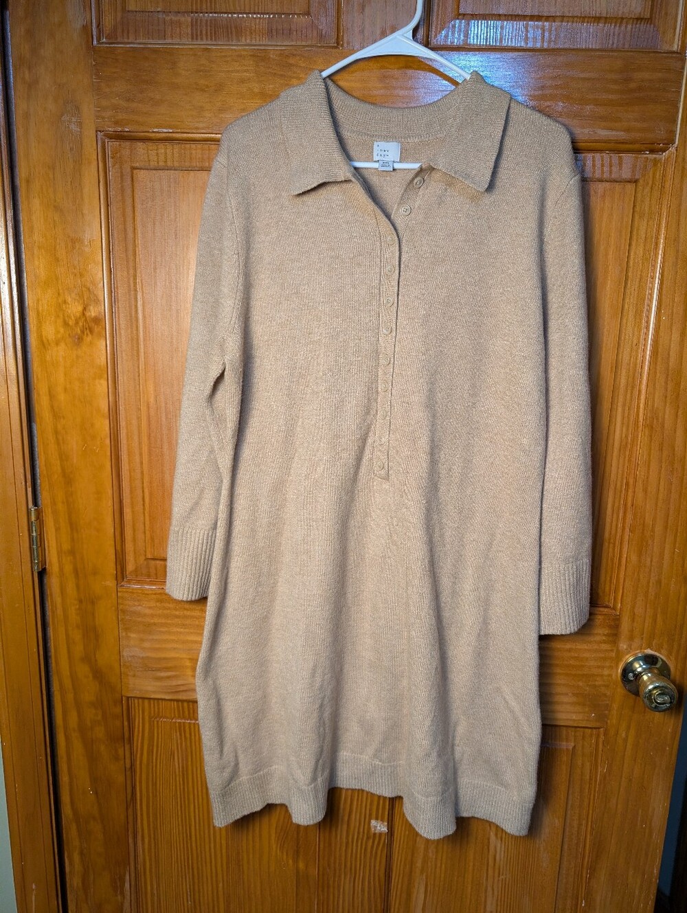 A New Day Camel Knit Polo Midi Dress